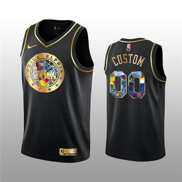 Men's Philadelphia 76ers Active Player Custom 2021/22 Black Golden Edition 75th Anniversary Diamond Logo Stitched Basketball Jersey